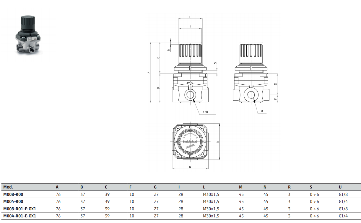 Camozzi Brass Pneumatic Pressure Regulator 1/8 1/4 Port