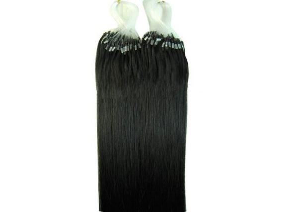 SGS Custom Human Hair Wigs , Black Micro Ring Indian Remy Hair Extensions 16 Inch For Women