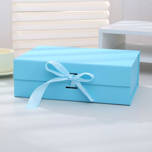 Flip Top Presentation Box Luxury One Piece Folding Gift Box Satin Ribbon Closure Minimalist Design Premium Rigid Paperboard Construction