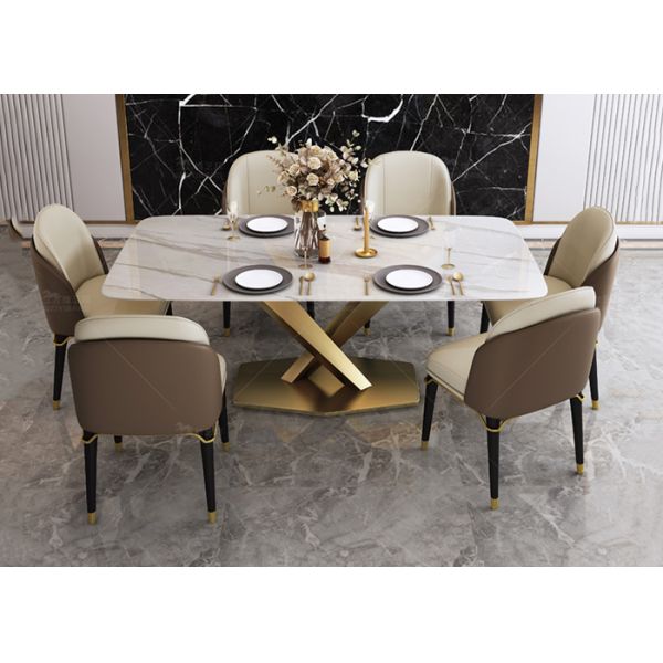 Solid Wood Luxury Fashion Marble Top Dining Room Table Set