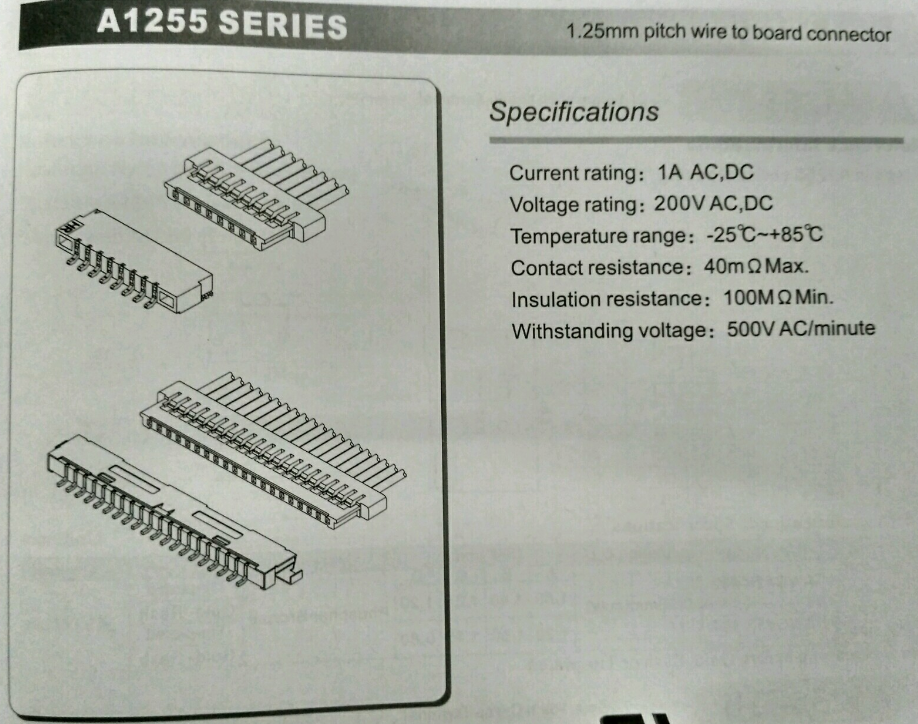 Home Appliances 1.25mm Pitch Wire To Board Power Connectors PA66 Black 02p To 30p