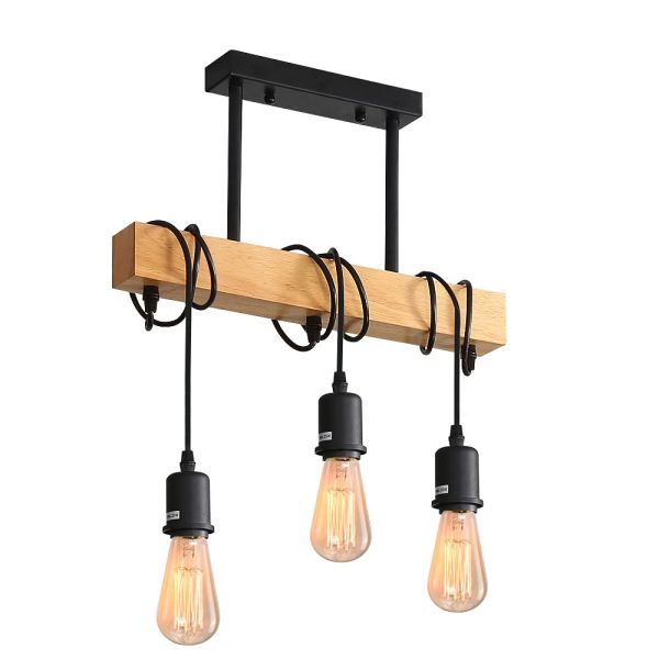 E27 Industrial Pendant Lighting, 3-Light Vintage Winding Lamp LOFT Bar wood pendant light(WH-VP-58)