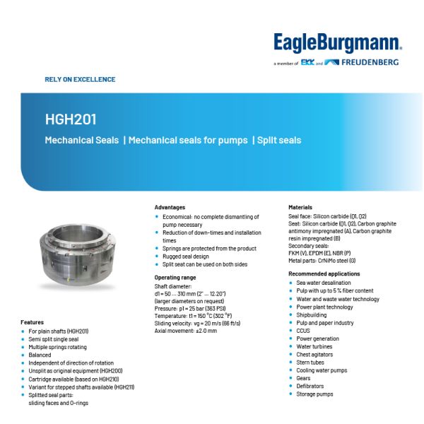 Rotating Split Seal 310mm Eagleburgmann Mechanical Seals For Pumps