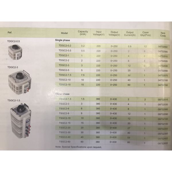 Yomin TDGC2-1 Single Phase Adjustable Variac Voltage Regulator 1000VA
