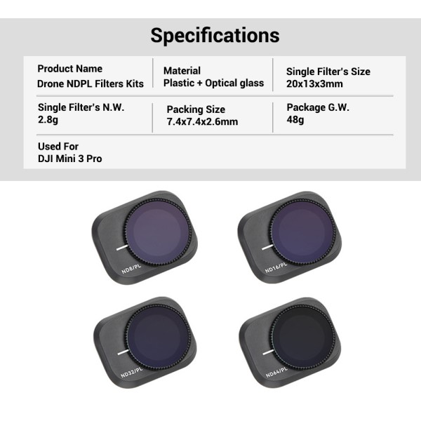 Drone NDPL Filter Waterproof Lightweight DJI Mini 3 Pro PL Filter
