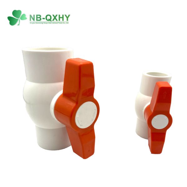 Тип прямого пропускания на заказ UPVC/PVC компактный запорный шаровой клапан с красной оранжевой ручкой