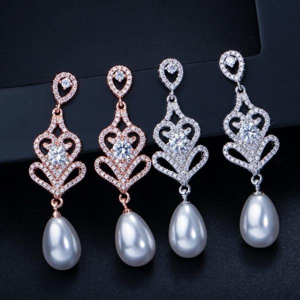 Special Geometrical Silver Color Pearl Earrings Brinco High-Grade CZ Zircon Pearl Earring For Women