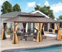 Gazebo extérieur de 8x8 m, gazebo métallique à deux niveaux avec crochet de plafond, noir