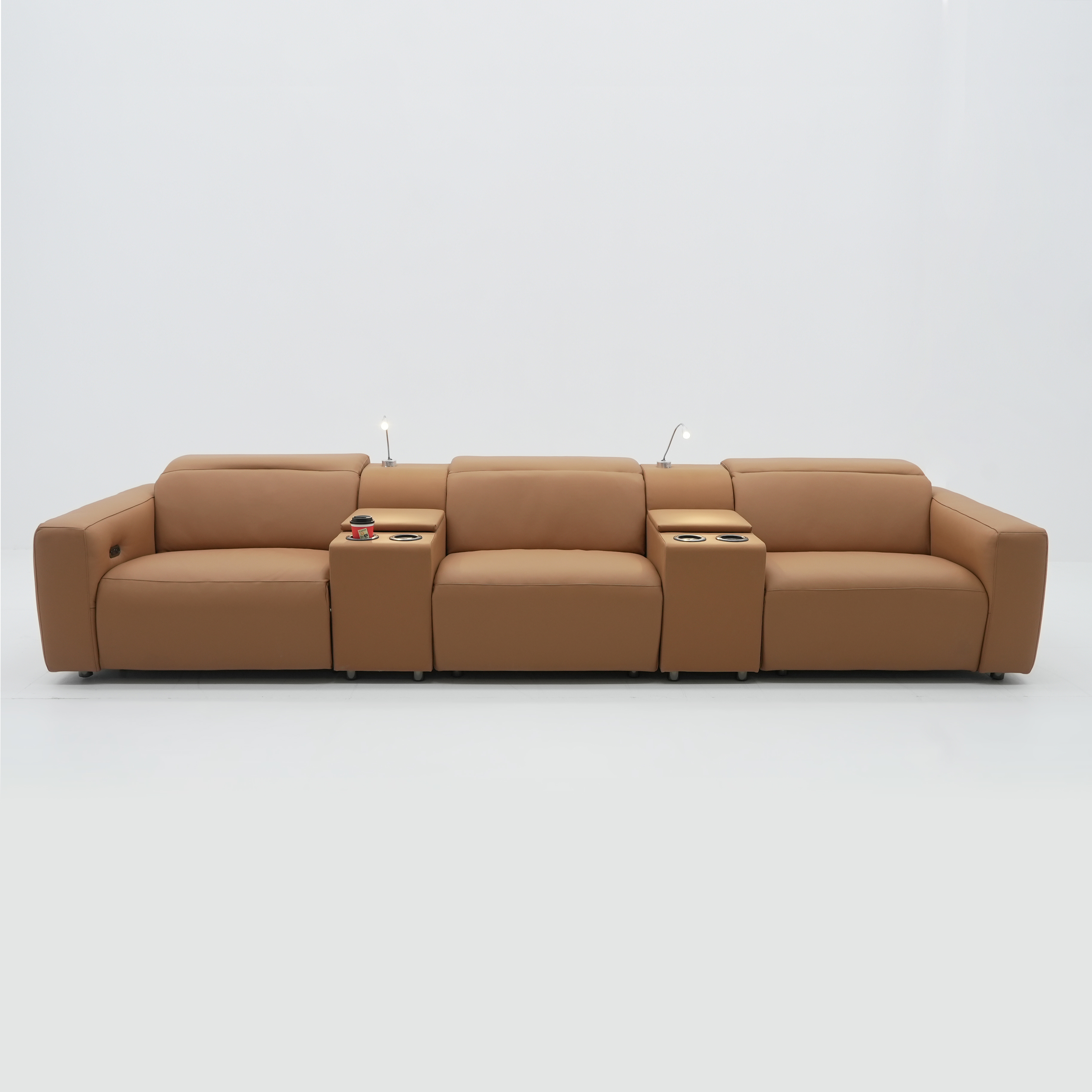 Leather or Fabric Home Theater Sofa Seating With Dual Motor Recliner And Cup