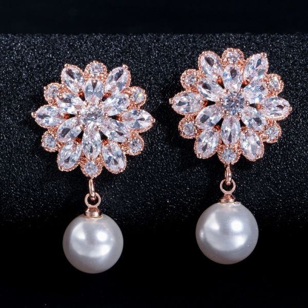 CZ earrings Brass setting zircon stud earrings hip hop bling blilng jewelry earrings necklace jewelry set