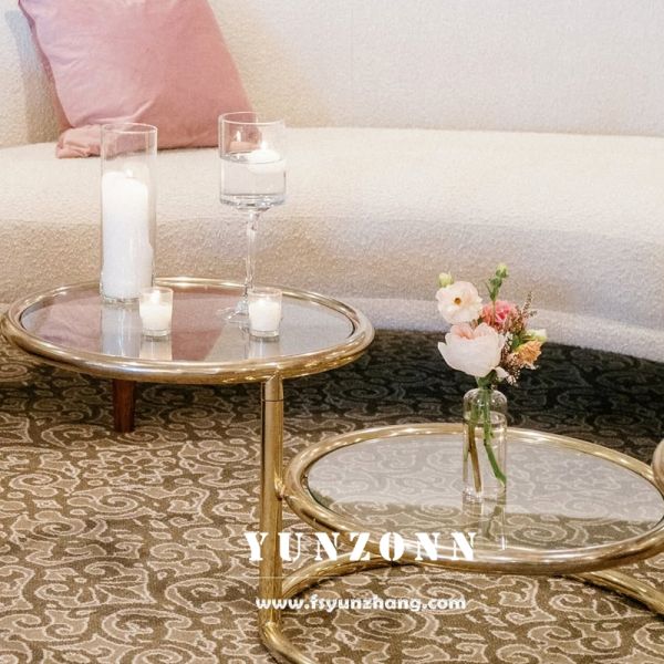 Uniquely Designed Golden Polished Stainless Steel Top Round Shape Rotating Coffee Table