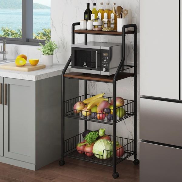 BSCI Wooden 4 Tier Modern Kitchen Cart Storage Trolley Kitchen on Wheels