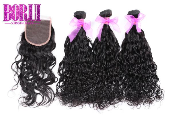 Virgin Malaysian Human Hair 3 Bundles With Closure Water Wave 8-26 Inch