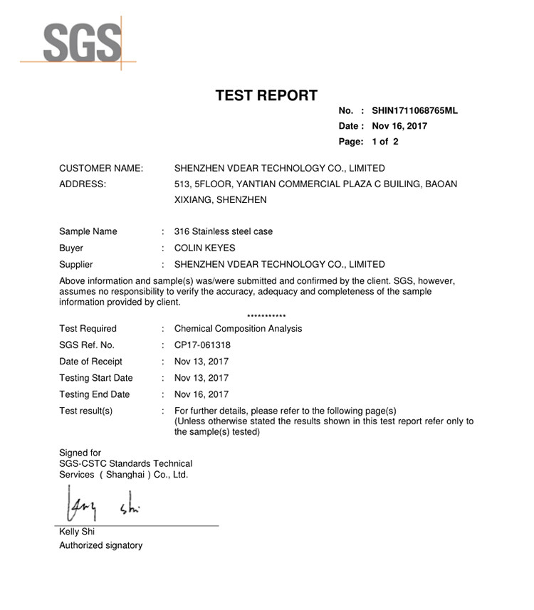 Shenzhen Vdear Technology Co., Limited Certifications