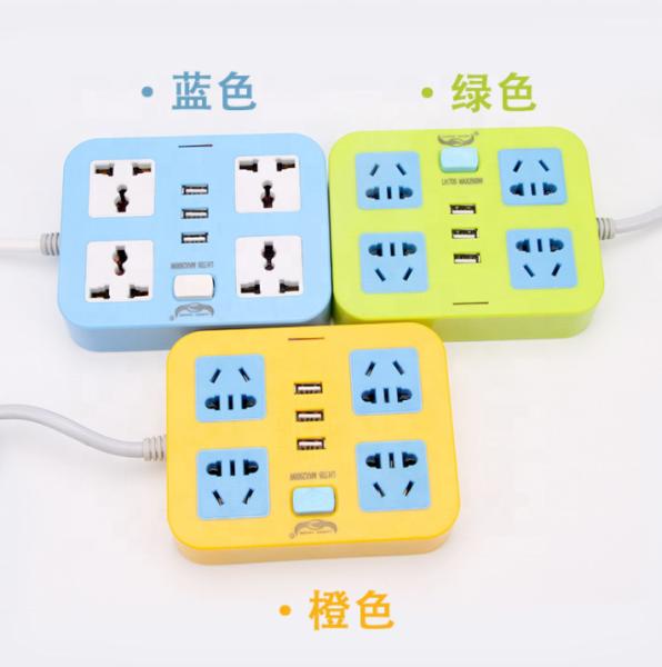 Colorful Extension Socket with 3 USB 10A power extension socket