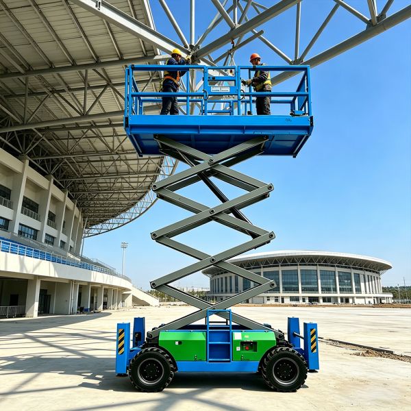 Electric Rough Terrain Off Road Scissor Lift 30 Ft Emergency Infrastructure Rebuilding