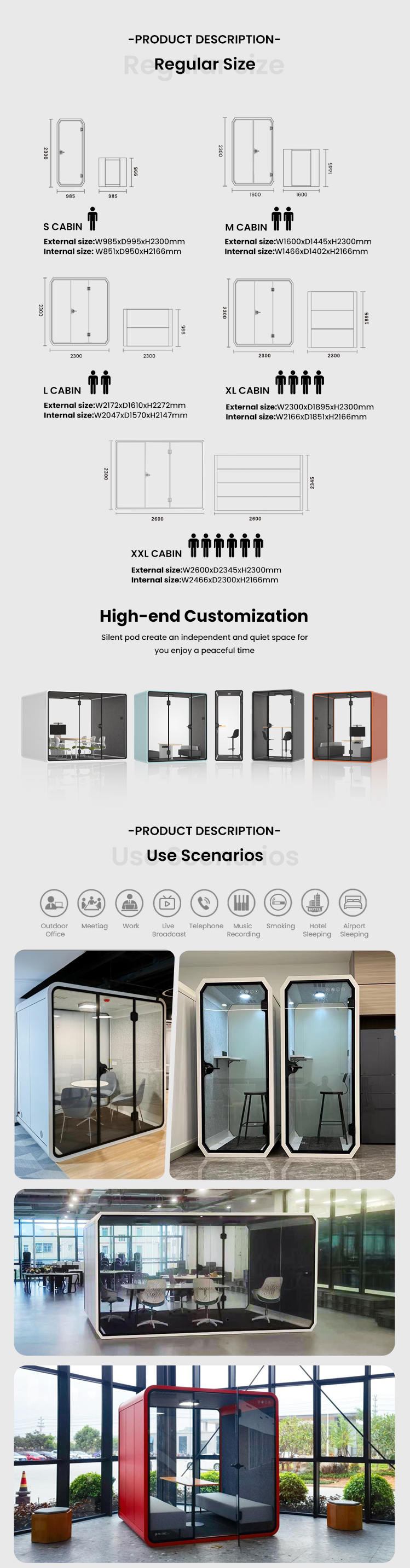 Orange Colour Sound Proof Meeting Pods Model L Modular Office Booth