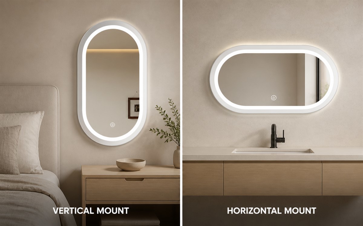 Dimmable Touch LED Oval Aluminum Frame Mirror IP44 Waterproof for Bathroom Home Commercial Renovation