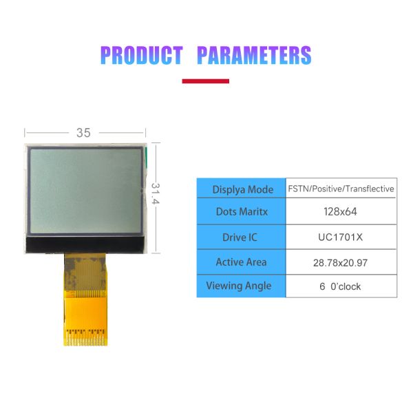 Enrich 1.9 Inch 128x64 Dot Matrix LCD Module with UC1701X Drive IC for Industrial and Medical Instruments
