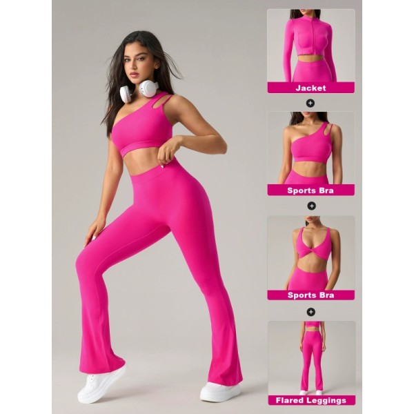 Custom Apparel OEM & ODM Naked Sculpt Activewear Collection, 4 Mix-and-Match Yoga Pieces: Sports Bras, Zip Jacket & Flared Yoga Pants
