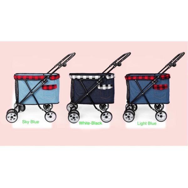 Вагонетка собаки вагонетки несущей собаки голубого холста ковбоя уютная на колесах 53x39x82cm