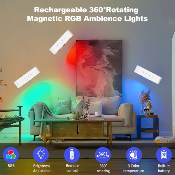 Modern Rechargeable RGB Up Down LED Wall Lamps 200LM Indoor Sconces Interior Bracket Lights Home Indoor Accent Lighting