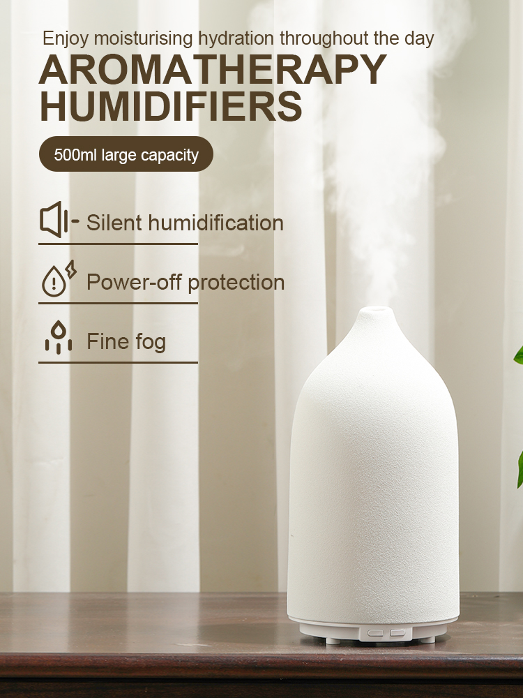 Ceramic Shell Aroma Diffuser with 3 Spray Modes, 2/4/8H Timer LED Indicator, Warm Yellow & 7-Color LED Lights