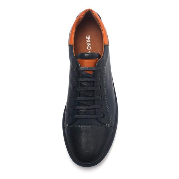 Cow leather Upper Dark Blue Lace Up Sneakers For Mens