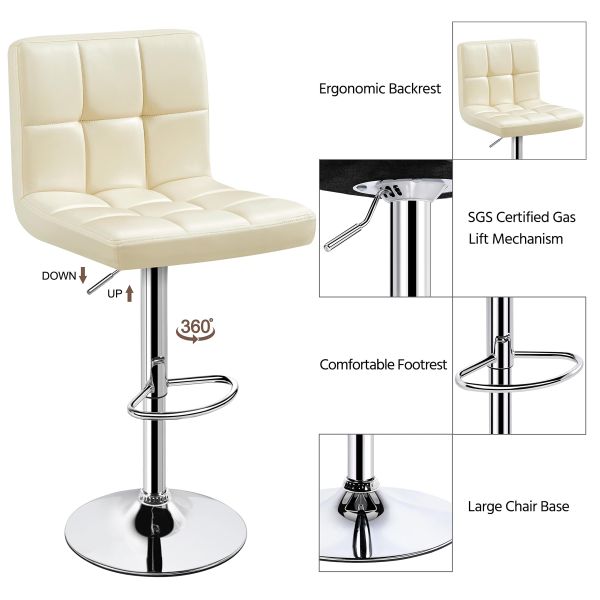 Modern Bar Furniture ALINUNU Swivel PU Leather Chair for Adjustable Height Barstools