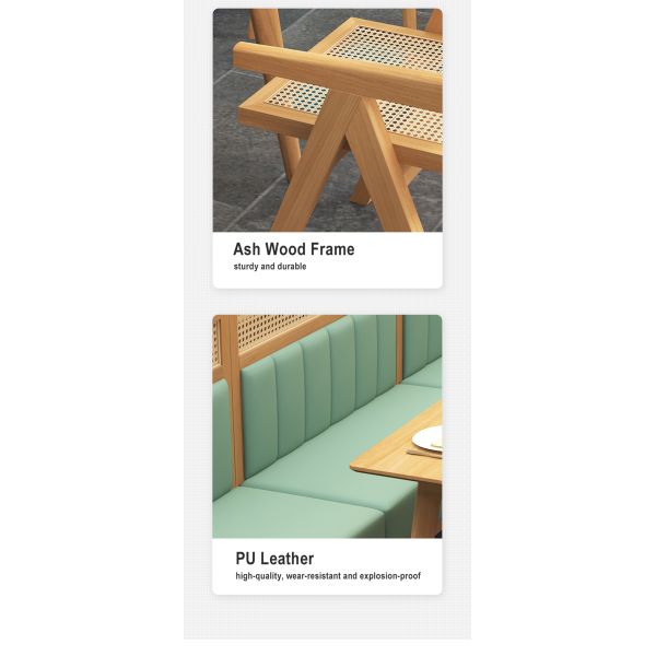Modern Restaurant Booth Seating Cafe Shop Dining Sets Solid Wood Rattan Sofa Chairs