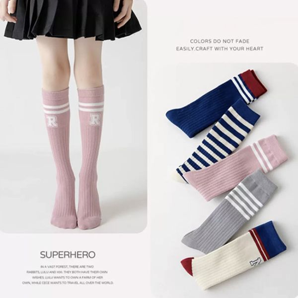 Winter Warm Knee High Socks Simple Striped Organic Cotton Baby Stockings