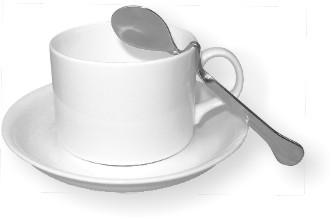 Copos de café cerâmicos brancos do hotel completos com o grupo dos pires um