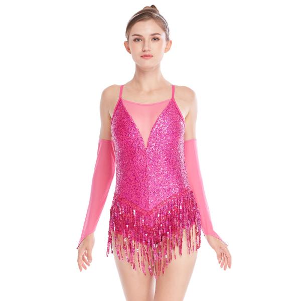 Stunning Holograms Sequined-Fringes Illusion V-Neck Tap Jazz Costume Dance Dress Performance Outfits