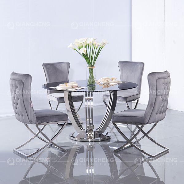 Серебряный Dia 135cmx75cm зеркала закалил ноги хрома стеклянного обеденного стола кольцевидные