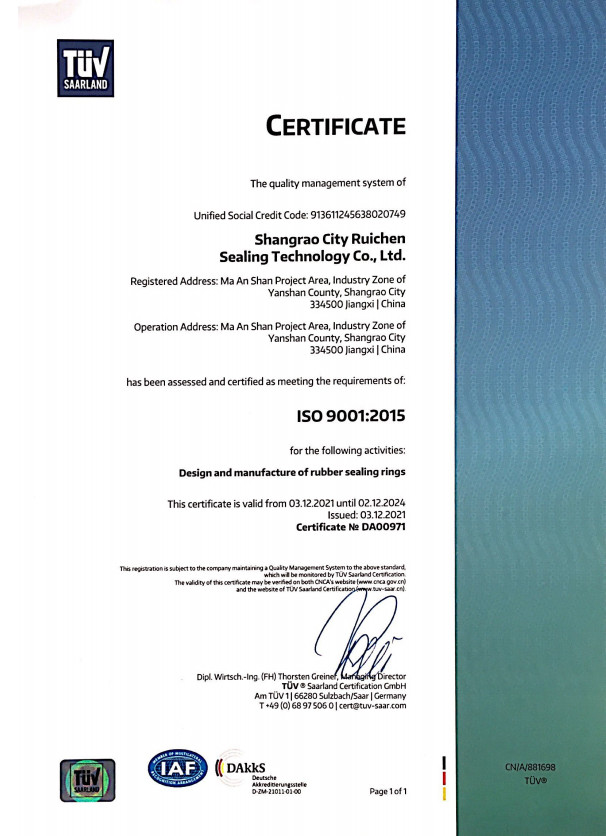 SHANGRAO RUICHEN SEALING CO.,LTD Сертификации