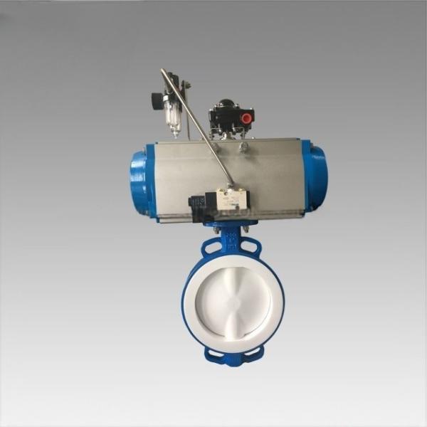 PTFE Sealing Pneumatic Butterfly Valve , Pneumatic Actuated Butterfly Valve DN25~DN1000
