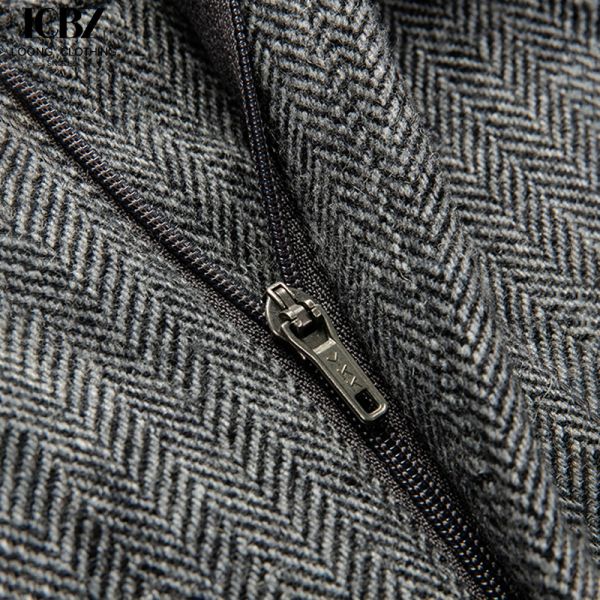 Logotipo personalizable Pantalones de lana de herringbone de tweed gris para hombres para uso comercial y informal