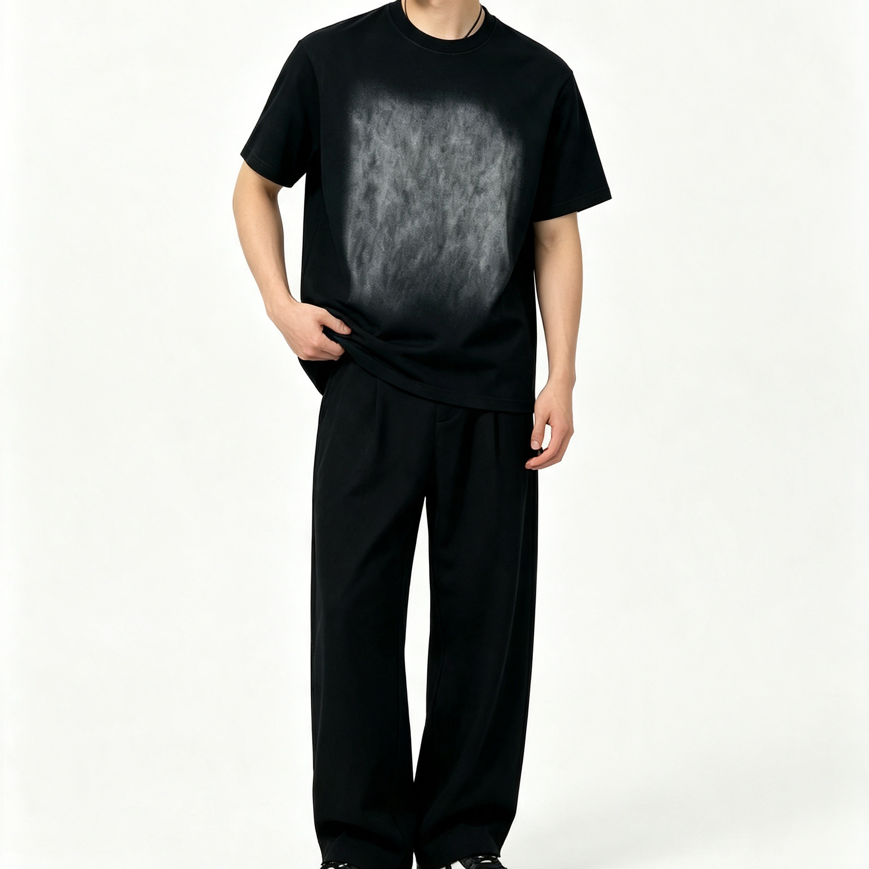 Men’s Oversized Gradient Spray-Wash Cotton T-Shirt 270GSM Casual Streetwear Top