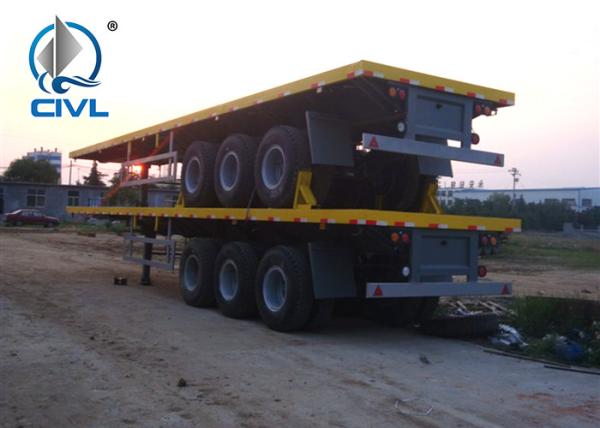 3 Axles 40 Feet Mechanical Equipment Hydraulic Flatbed Semi Trailer Polyurethane Paint