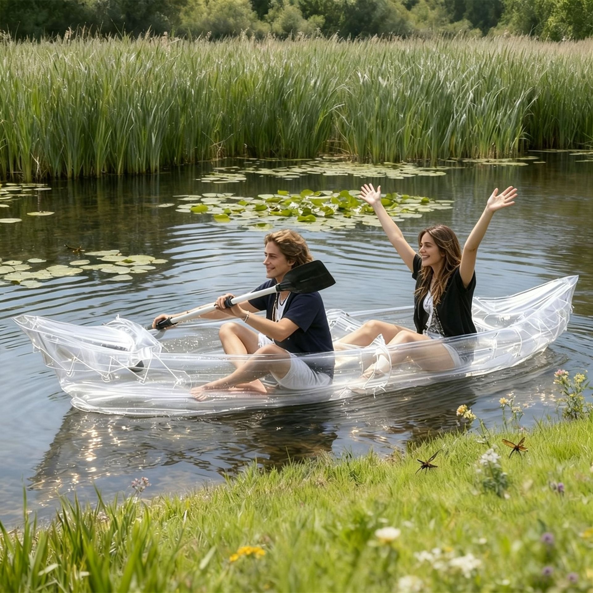 2-Person Inflatable PVC Kayak Folding Fishing Boat Thickened Assault Boat Transparent Outdoor Wading Rubber Boat