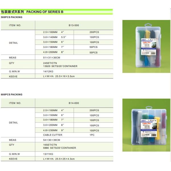 Plastic box packed nylon cable ties