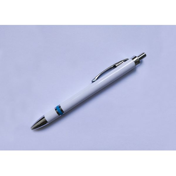 Metal Clip Plastic Promotional Pen in white color with customized logo or silk printing