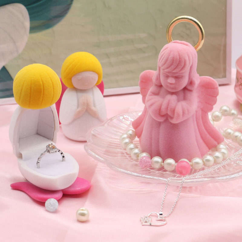 Customization Angel Shape Velvet Jewelry Holder Cute Velvet Lined Box