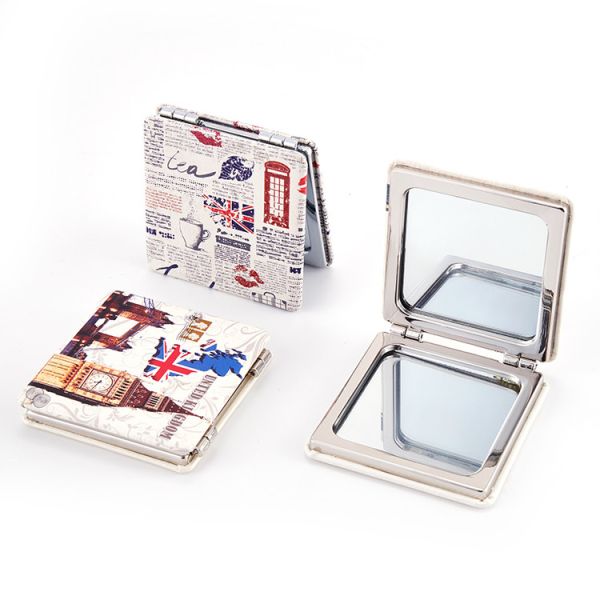 Pessoalizado PU Couro Compacto Dobrável Redondo Dobrável Cosmético Compacto Tamanho de Bolso Espelho de Beleza