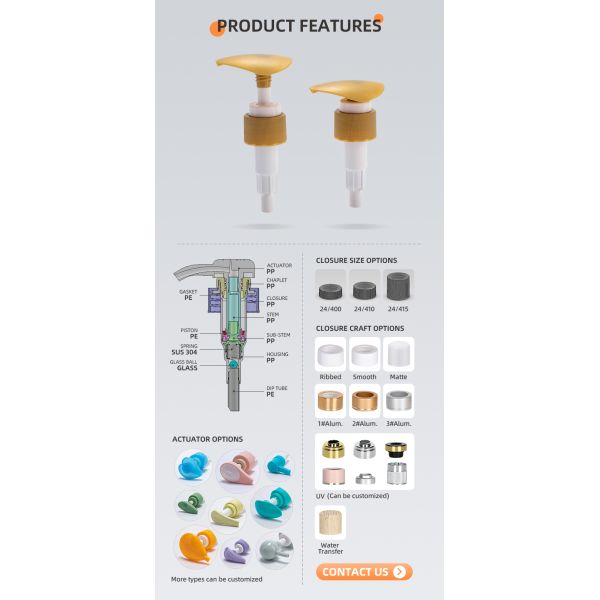 24/410 28/410 Customised Plasitc Lotion Pump With 2ml Output Refillable