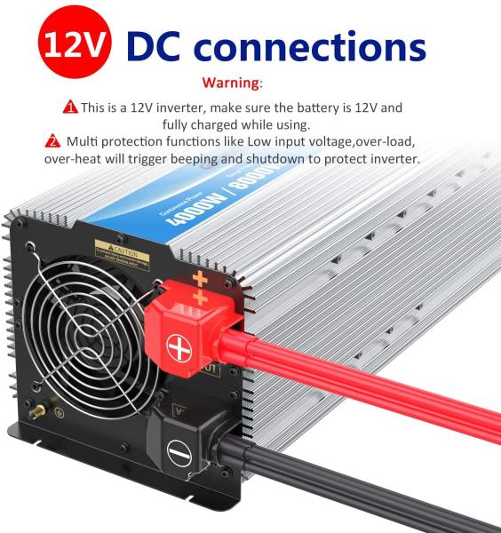 Heavy Duty 12V 2.4A Hybrid Solar Inverter LED 4000W Pure Sine Wave Power Inverter