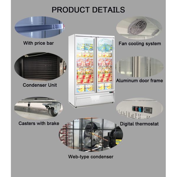 Supermarket Frozen Meat Upright Display Freezer Glass Door Freezer