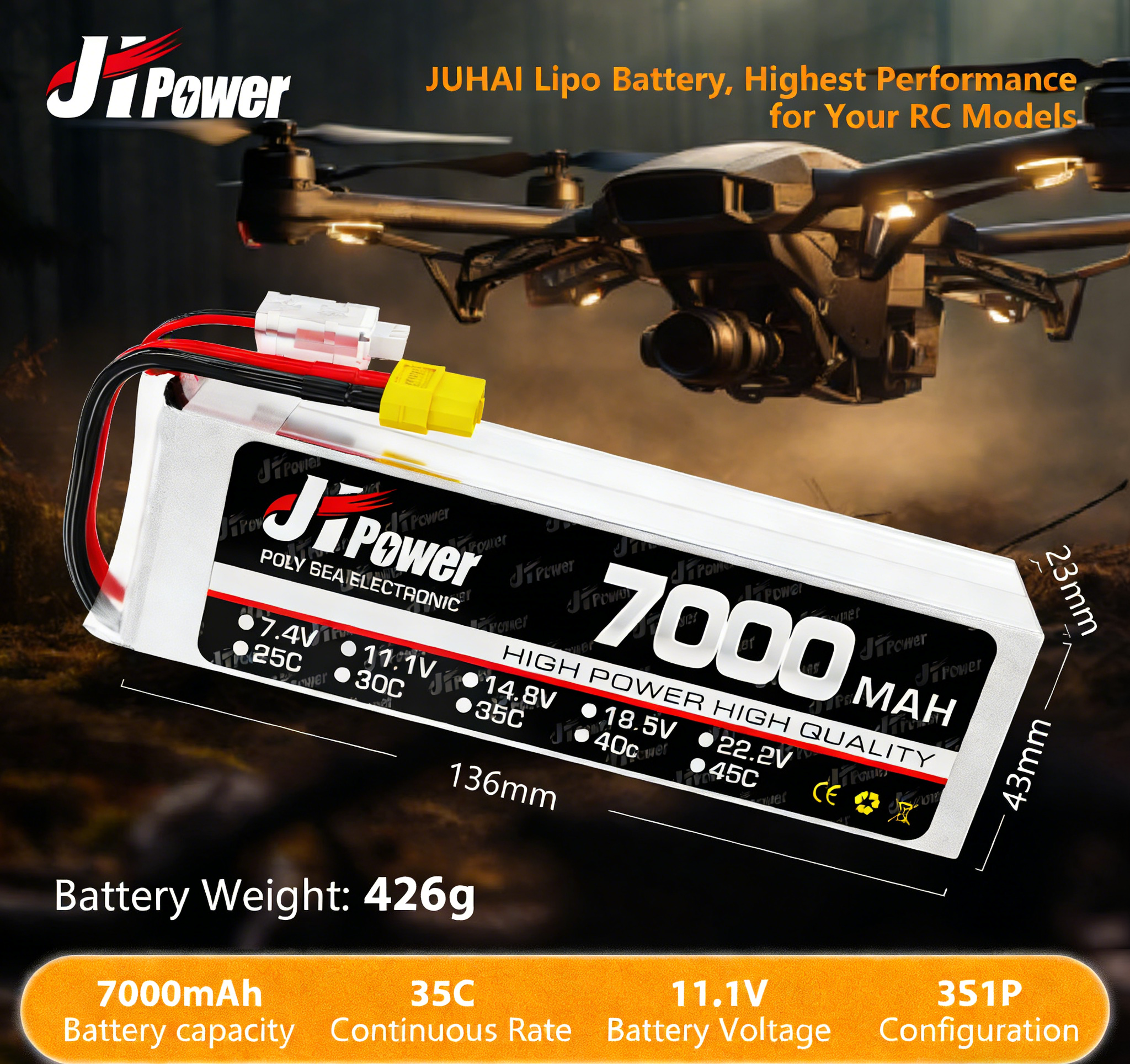 7000mAh RC Lipo Battery 35C 11.1V High Power Lipo Battery For RC Cars