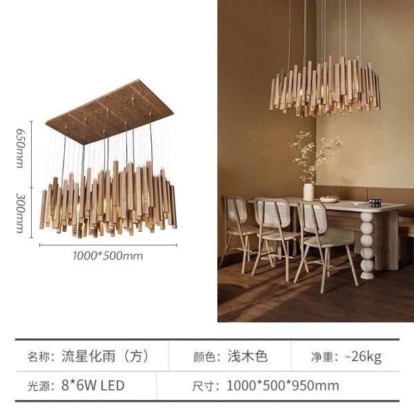 Dining Living Room Farmhouse Kitchen Table Solid Wood Led Pendant Chandelier Lamp Retro Wooden Hanging Chandelier (WH-VP-320)
