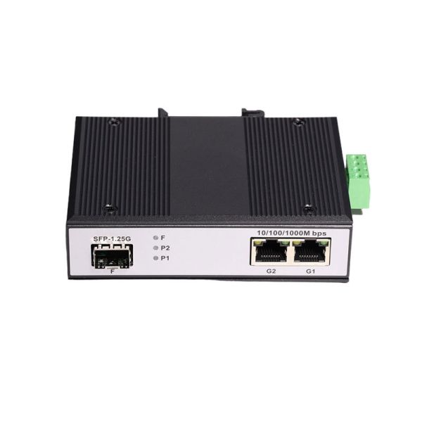 DIN Rail Mount Industrial POE Switch Gigabit 1 SFP 2 PoE RJ45 Fiber Ethernet Switch